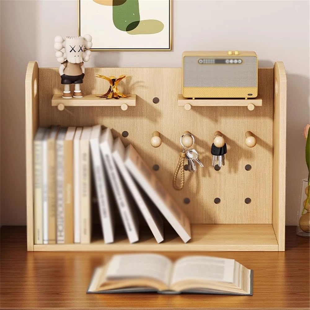 デスクシェルフ 小型デスクトップ本棚オーガナイザー、フック付き密度